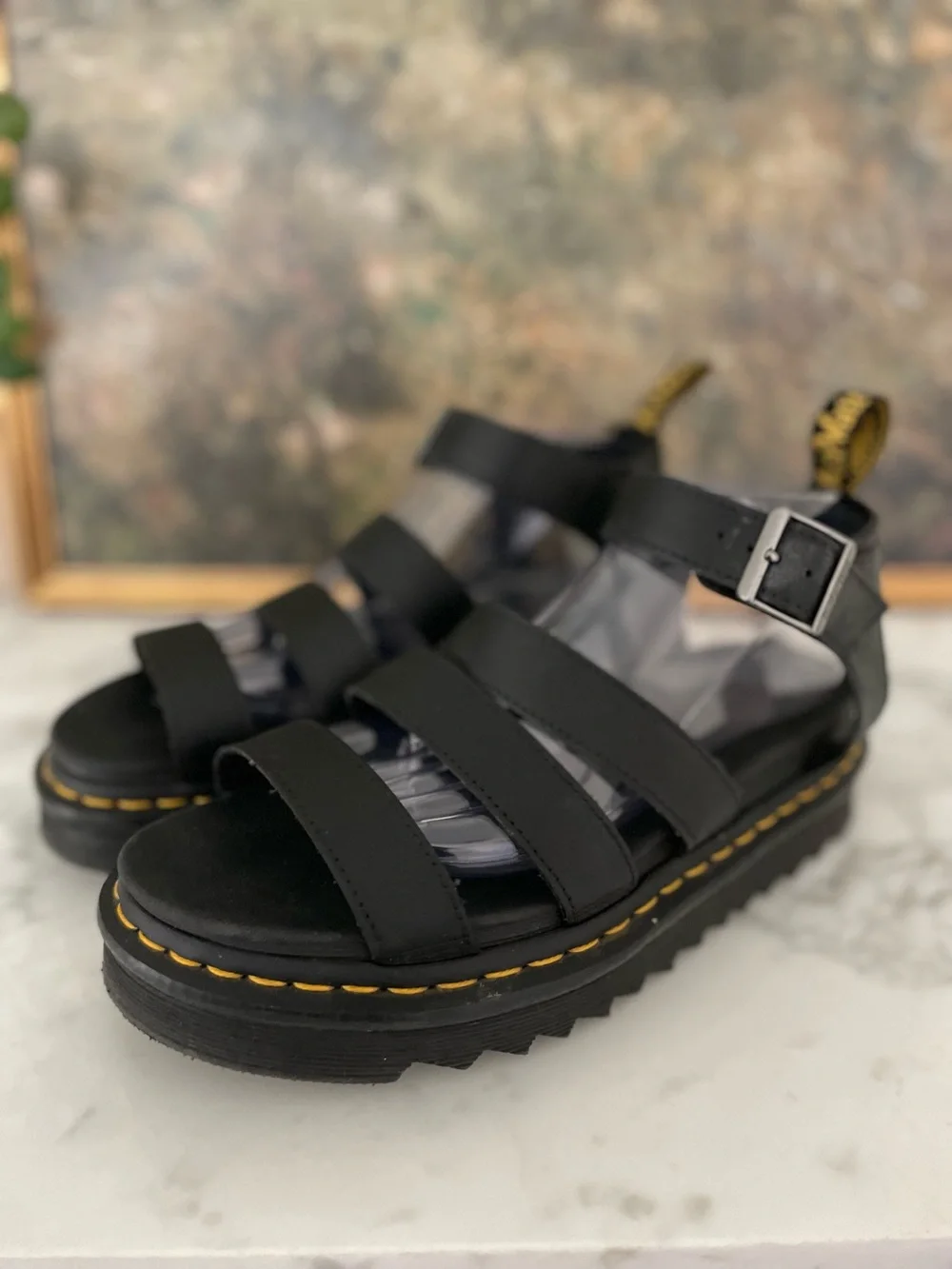 Dr. Marten Blaire Chunky Platform Sandals Size 9 Black Gladiator - Picture 4 of 8